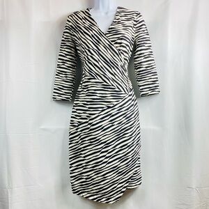Chico’s Sz0 Standard Sz4 Textured Jessie Black White Stripe Faux Wrap Dress